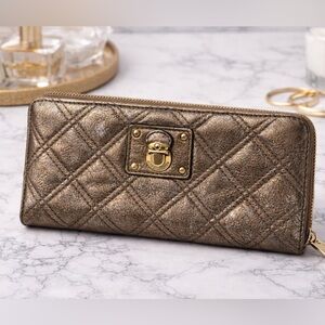 Marc Jacobs Quilted Metallic Bronze Leather Zip Around Continental Wallet‎